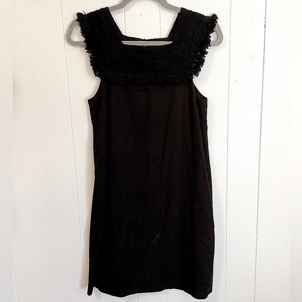 Madewell Sundream Fringe Dress Crochet Collar Shift Dress Black 100% Cotton - Picture 6 of 11